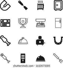 metal vector icon set such as: spatula, secure, measure, luck, industrial, screen, instrument, cargo, metallic, toaster, forks, menu, winter, precision, reward, display, heat, shoe, victory, place