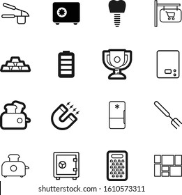 metal vector icon set such as: battery, transparent, horseshoe, scale, dental, tooth, acid, scales, delivery, concept, clip, device, ornaments, champion, empty, pub, cafe, bbq, ingredient, golden