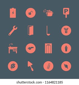 metal vector icons set. with open lock, brush, whistle and ladle spoon in set