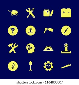 metal vector icons set. with saw, paper clip, trophy cup and paint can in set