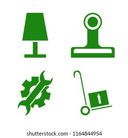metal vector icons set. with table lamp, handcart, wrench gear and paper clip in set