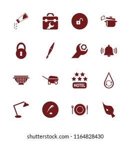 metal vector icons set. with toolbox, open lock, boiled pan and fountain pen in set