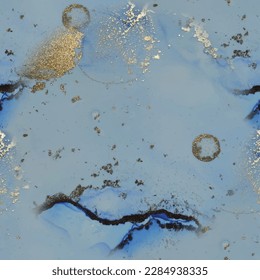 Textura de la tinta del vector metálico. Mármol acuarela dorada. Mármol De Tinta De Alcohol Foil. Color de agua del gradiente dorado. Pintura de arte de oro. Fondo Elegante Claro. Fondo de Mármol Azul. Pintura de tinta abstracta moderna