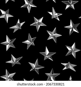 Metal vector punk star studs seamless pattern on black background.