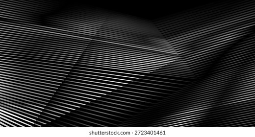 Curvas de superficie de Vector de metal iluminadas y reflejadas - Ilustración de fondo de Vector de metal plateado 