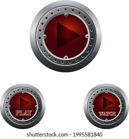 botón del reproductor de vídeo metálico en rojo