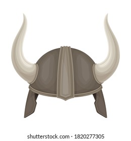 Metal Viking Helmet with Horns as Norway Attribute Vector Illustration