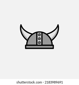 Metal viking helmet with horns on white background.