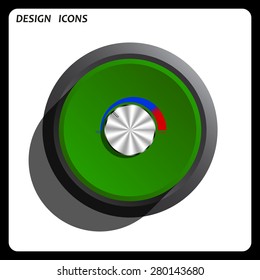 metal volume control, red, blue, light. icon. vector design Green Start button, forward, to continue. Flat design style.