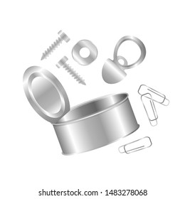 metal waste many isolated on white background, pile of metal garbage for recycling, waste canned metal or rubbish recycle, illustration iron cans waste garbage for metal recycle and separation