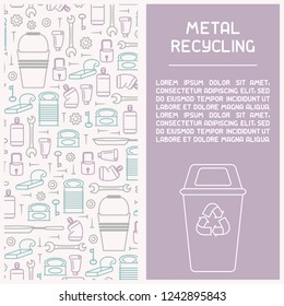 Metal waste recycling information booklet. Line style vector illustration. There is place for your text