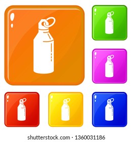 Metal water bottle icons set collection vector 6 color isolated on white background