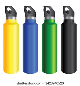 Metal Water Bottle Set Vector Illustration Icon Graphic