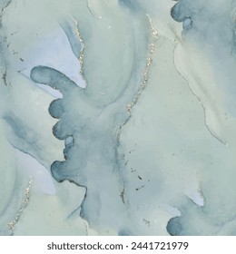Metal Water Color Background. Light Elegant Glitter. Green Ink Paint. Luxury Alcohol Ink Canvas. Foil Water Color Marble. Blue Marble Background. Gold Gradient Watercolor. Vector Seamless Painting.