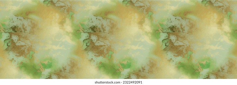 Metal Water Color Background. Luxury Vector Ink Canvas. Blue Marble Watercolor. Geode Seamless Repeat. Marble Gold Alcohol Ink. Green Gradient Background. Foil Art Paint. Modern Seamless Painting.