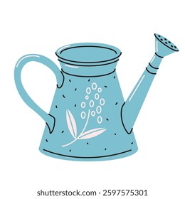 Metal watering can. Garden sprinkler for growing plants. Vector illustration in flat style, isolated on a white background