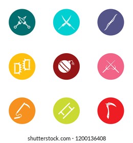 Metal weapon icons set. Flat set of 9 metal weapon vector icons for web isolated on white background