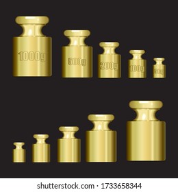 Metal weights to determine weight. Calibration weights. Calibration Weight Laboratory Set. Vector illustration of Instrument for Measurement Accuracy Mass.