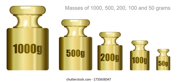 Metal weights to determine weight. Calibration weights. Calibration Weight Laboratory Set. Vector illustration of Instrument for Measurement Accuracy Mass.