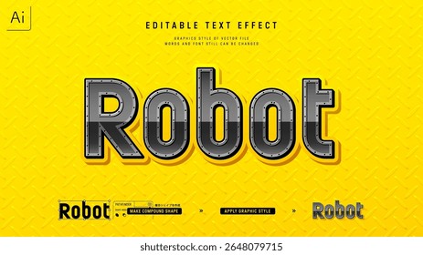 Efeito de texto soldado metálico. Modelo de estilo gráfico editável.