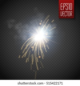 Metal Welding With Sparks Isolated On Transparent Background. Vector Illustration