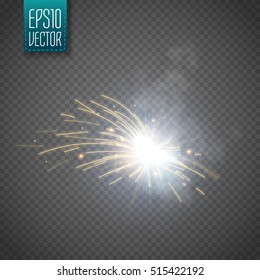 Metal Welding With Sparks Isolated On Transparent Background. Vector Illustration