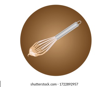 A metal whisk for whipping a gentle airy foam of instant coffee for a coffee dalgonа drink. Kitchen utensils.