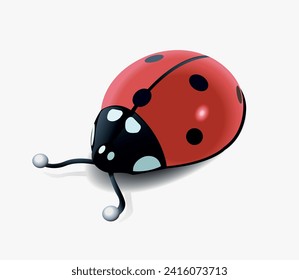 Metal wind-up insect ladybug toy on white background. Vector realistic 3d illustration