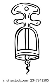 Metallweinkorkenschraube linear im Doodle-Skizze-Stil auf weißem Hintergrund. Vektorgrafik.