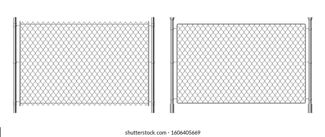 Metal wire fence. Realistic 3D chainlink background, prison security steel fence isolated on white. Vector metal grid fence for separation barrier industries construction safety