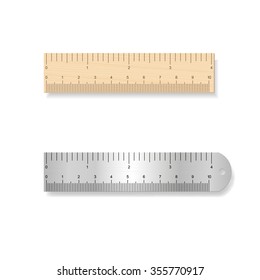 metal and wood rulers isolated on a white background. Vector illustration.
