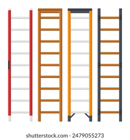 Metal Wood Stair Collection Design. Repair Tool Ladder Illustration. Stair Icon.