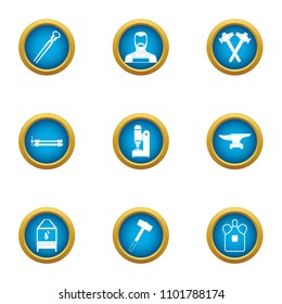 Metal work icons set. Flat set of 9 metal work vector icons for web isolated on white background