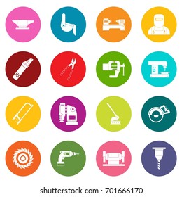 Metal working icons many colors set isolated on white for digital marketing
