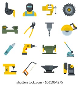 Metal working icons set. Flat illustration of 16 Metal working vector icons isolated on white background