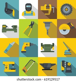 Metal working icons set. Flat illustration of 16 Metal working vector icons for web