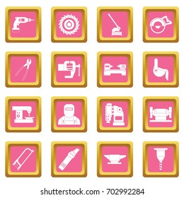 Metal working icons set in pink color isolated vector illustration for web and any design