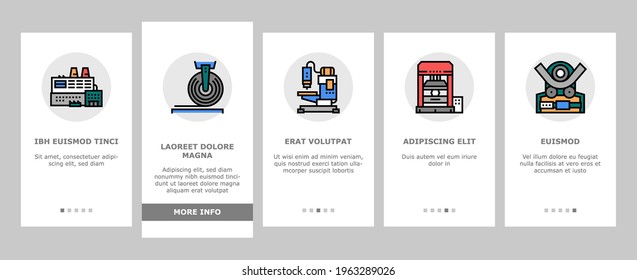 Vector de pantalla de la aplicación móvil de Metal Working Machine Onboard Máquinas De Soldadura Y Bandolaje, Aparatos De Láser Y Aburrimiento De Material De Trabajo De Metal Ilustraciones De Equipos Industriales