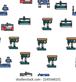 Metal Working Machine Vector Seamless Pattern Thin Line Illustration