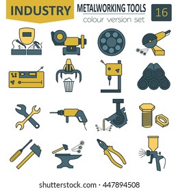 Metal working tools icon set. Thin line design. Vector illustration