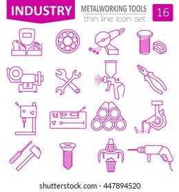 Metal working tools icon set. Thin line design. Vector illustration