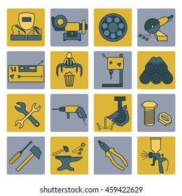 Metal working tools icon set. Thin line design. Vector illustration