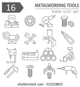 Metal Working Tools Icon Set. Thin Line Design. Vector Illustration