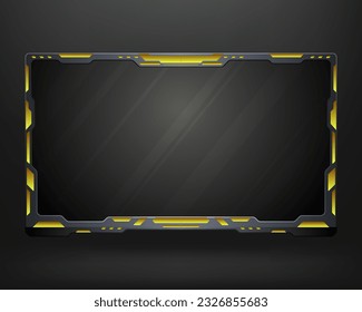 Metal and yellow live stream webcam overlay screen panel frame for video broadcast