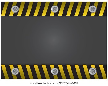 Metal yellow plate with black stripes. Steel frame with copy space. good for construction sign