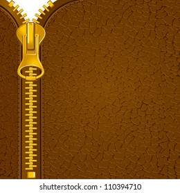 Metal zipper on the leather material. There is a space for your text.