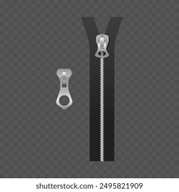 Metal Zipper Pull Isolated On A Transparent Background. Detailed Realistic 3d Vector Image Perfect For Fashion, Garment