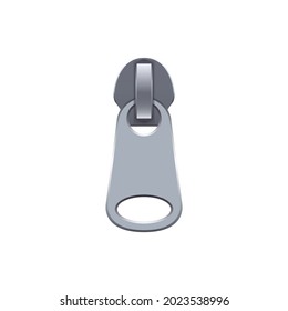 Metal zipper slider in silver color realistic vector illustration