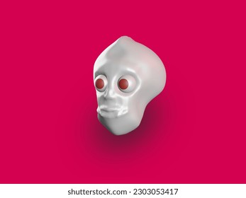 metalic 3d skull on red isolated background for logo or icon