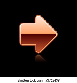 Metalic cooper internet web button arrow symbol sign. Single object with reflection on black background